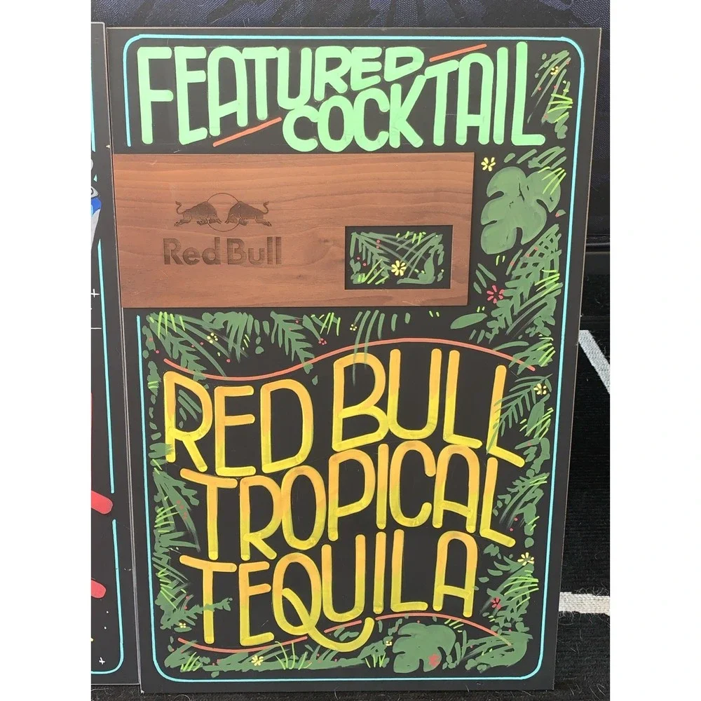 Set Of 2 Red Bull Hand Painted Bar Signs Marketing Advertising Campaign Sign